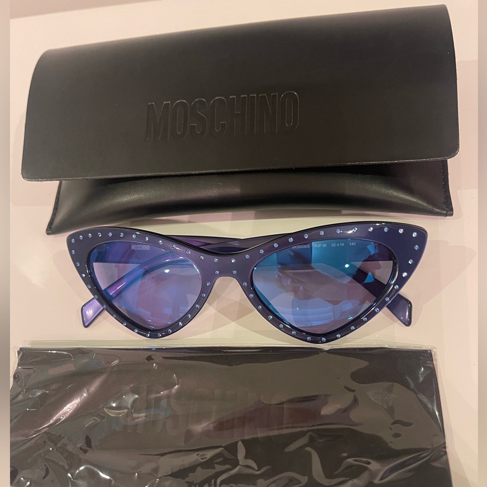 Moschino Cat Eye Blue Sunglasses with Stones